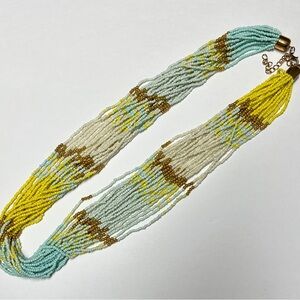 Necklace, 23 strand seed bead, white, yellow, & blue beads. New,   Approx 28”